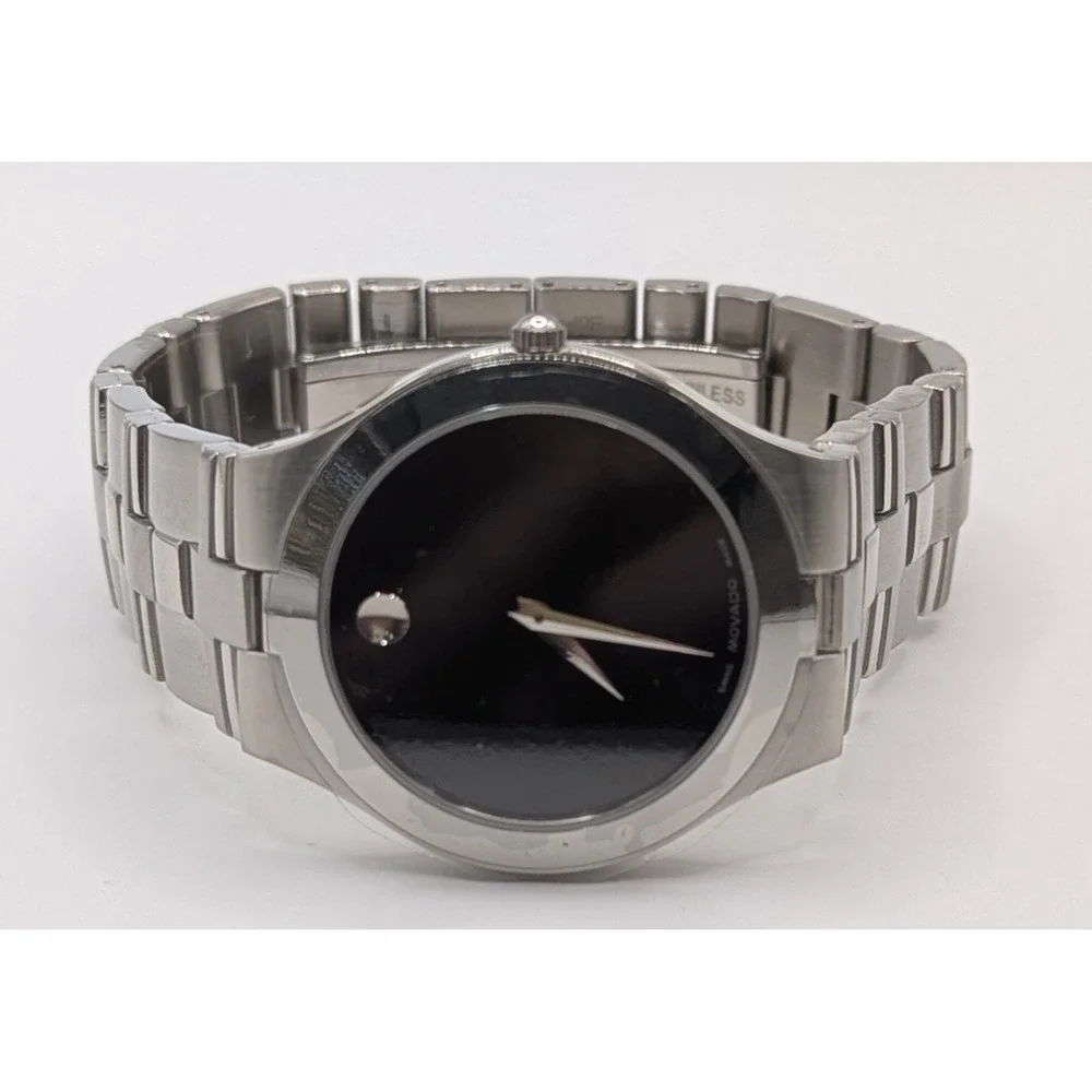 Vtg Men's Movado Museum Watch Black Dial Stainless Steel Swiss Quartz NIB